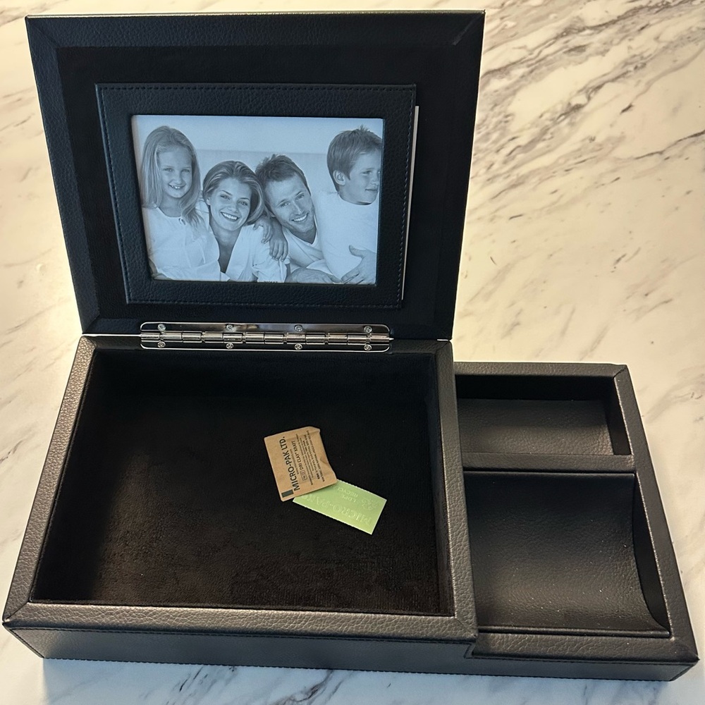 Black Leather Jewelry Box with Photo Frame.